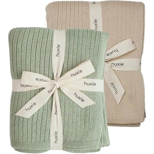 Knitted Organic Cotton Baby Blanket- Swaddle Blanket, 30" x 40" Soft Receiving Blanket for Newborn (Fog/Roman Green)