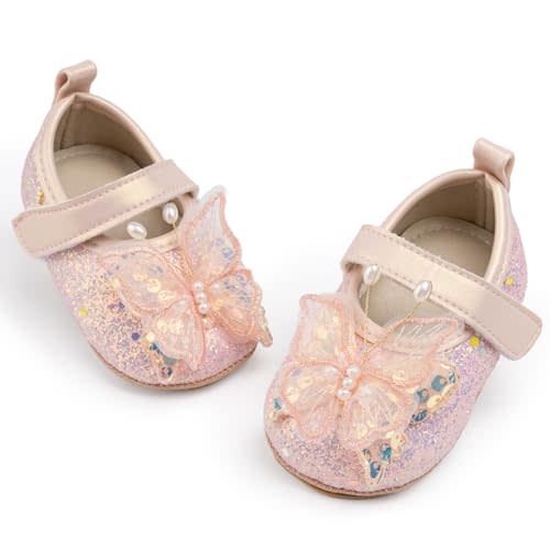 HsdsBebe Baby Girls Mary Jane Flats Non Slip Soft Sole Bowknot Princess Wedding Dress Shoes Toddler First Walkers Infant Newborn Baptism Crib Shoes