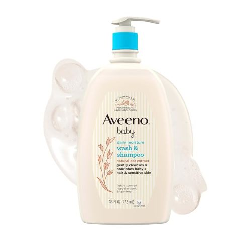 Aveeno Baby Daily Moisture Body Wash & Shampoo with Oat Extract, 33 fl. oz | 2-in-1 Gentle Bath Wash & Hair Shampoo with Oat Extract, Tear-Free, Hypoallergenic, No Added Parabens, Lightly Scented