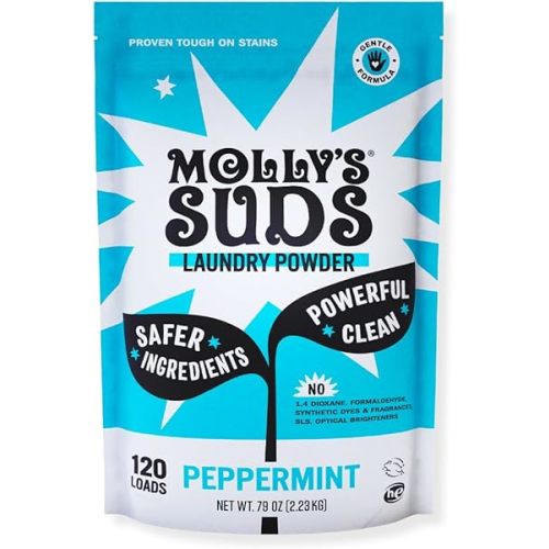 Molly's Suds Original Laundry Detergent Powder | Clean Laundry Detergent Powder for Sensitive Skin | Simple, Effective Ingredients, Stain Fighting | 120 Load (Peppermint)