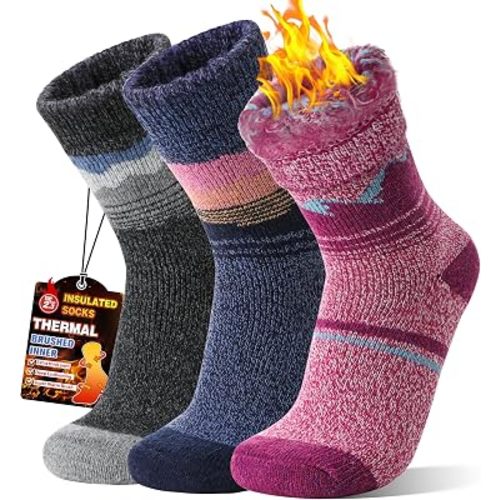 3 Pairs Thermal Warm Socks for Men & Women Thick Winter Extra Warm Insulated Boot Ski Socks for Cold Weather