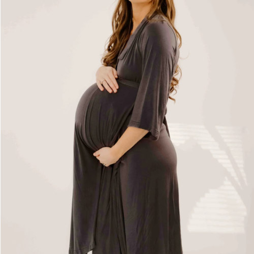 Lila Labor & Postpartum Gown in Charcoal Grey