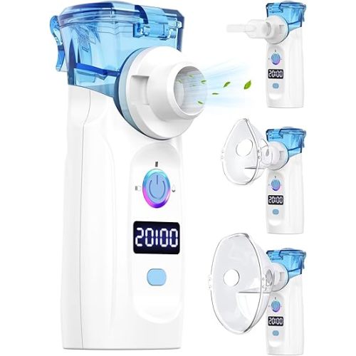 Portable Nebulizer - Smart Mesh Nebulizer with LED Timer Display, Quiet Rechargeable Handheld Nebulizer for Pets, Timed Auto-Off, Includes Masks & Mouthpiece APOWUS