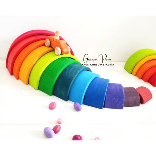 Large Wooden Rainbow Stacker: Grimm's Style Waldorf Toy