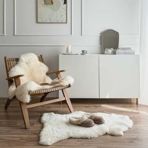 Natural White Sheepskin Rug – Handmade Organic Throw, 35-40 inch