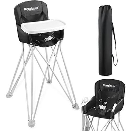 PandaEar Portable High Chair for Babies and Toddlers, Foldable HighChair with Tray, Baby Travel Dining Chair for Indoor & Outdoor (Black)