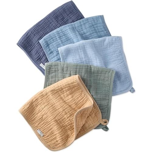 Butterblu Riley - Crinkle Burp Cloths, 5 Pack Muslin Burpcloths for Newborn Girls, Boys, Unisex​, Terra, One Size