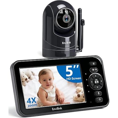 Video Baby Monitor with Camera and Audio, 5" Large Screen & Phone App, Remote 330° Pan 90° Tilt & 4X Zoom Baby Camera, Night Vision, 2-Way Talk, VOX, Temperature Monitor, Lullabies