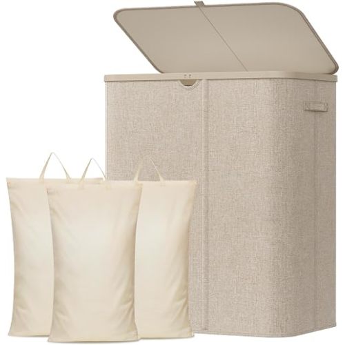 Lifewit 185L 3 Section Laundry Hamper with Lid, Laundry Basket, Beige