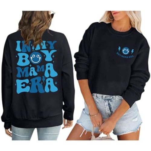 In My Boy Mom Era Sweatshirt Women Funny Mama Graphic Shirt Cool Mom Shirts Casual Long Sleeve Gift Pullover Tops