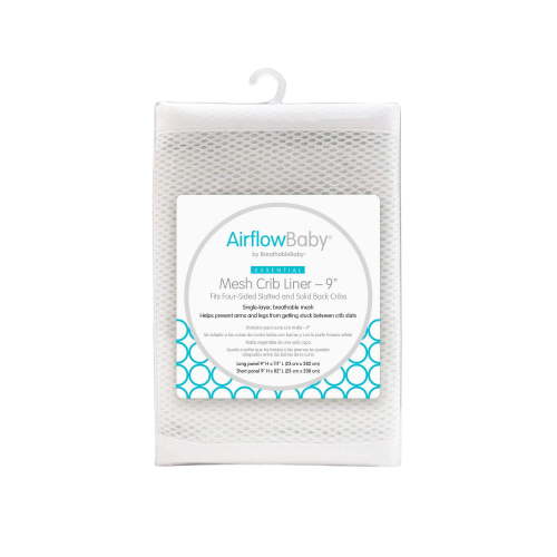 "BreathableBaby Airflow Mesh Crib Liner, 9"" Anti-Bumper, Safely Covers Inside - White"