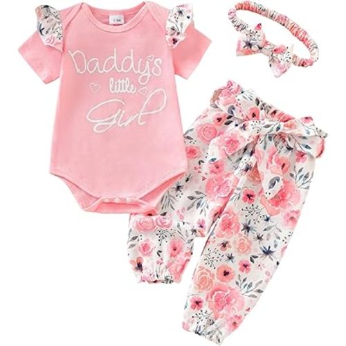 AMAWMW Baby Girl Clothes Set Daddys Little Girl Ruffle Romper Top Camouflage Pants Newborn Infant Baby Girl Outfit