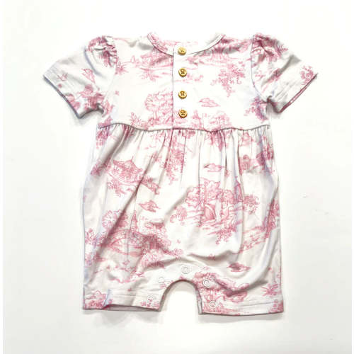 Maison Nola Storyland Toile Bamboo Romper | Pink | JuJu's Kids Boutique