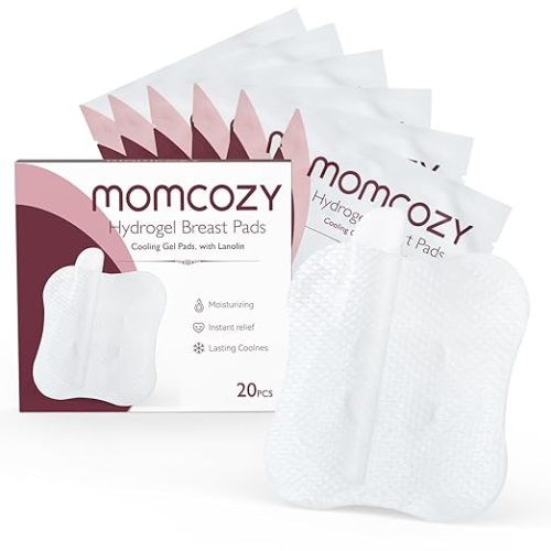 Momcozy Hydrogel Nursing Pads, Nipple Pads with Lanolin Supports Instant Cooling Relief from Breastfeeding and Pumping, Breastfeeding Essentials, 20 PCS Individually Wrapped