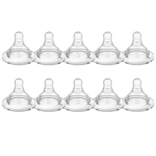 Silicone Replacement Nipple, Small Flow Nipples for Wide Neck Bottles, 0+ Months, 10 Count