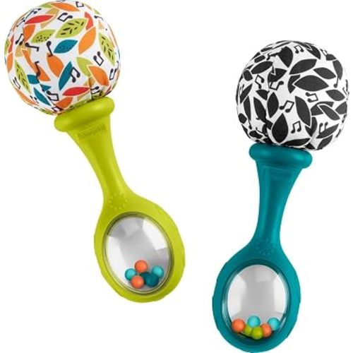 Fisher-Price Newborn Toys Rattle ‘n Rock Maracas, 2 Soft Musical Instruments for Developmental Play Babies Ages 3+ Months, Neutral Colors