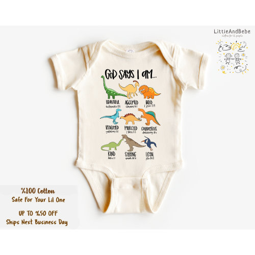 God Says I am Dinosaur Onesie, Christian T-shirt For Boys, Dinosaur Christian Baby Boy Outfit, Faith Outfit for Boys, Toddler Boys Shirt