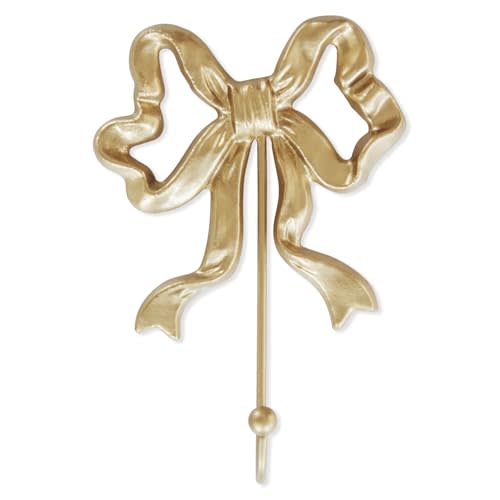 Single Bow Hook,Wall Mounted Functional Hook,Antique Gold Cast Iron Hooks for Coats,Hats,Bags, Bath Towels,Room Decorations,Hallway,Bathroom,Kitchen,Office (Large Single Bow Hooks:5x7.3 inches)
