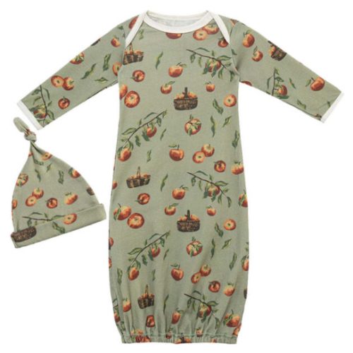 Apple Orchard Organic Cotton Newborn Gown & Hat Set - Milkbarn Kids Sleepwear | Maisonette