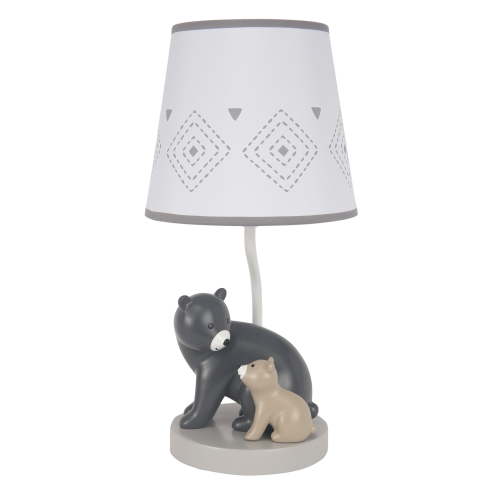 Lambs & Ivy Woodland Forest Gray Bears Nursery Lamp with Shade & Bulb for Baby Kids Room