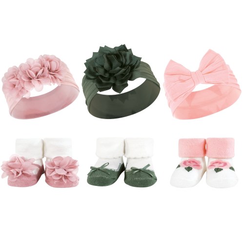Hudson Baby Infant Girl Headband and Socks Giftset, Pink Green, One Size - Pink Green