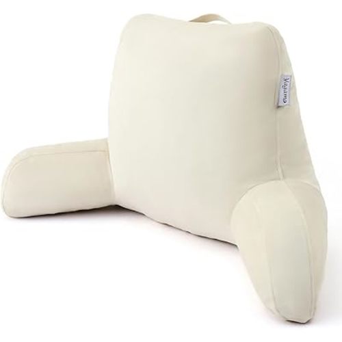 Reading Pillow with Adjustable Memory Foam,Adult Backrest with Arms, Back Pillow for Sitting in Bed with Washable Cover- Large, Beige