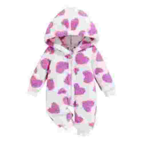 Baby Girl Romper 2024 Winter Warm Kids Cute Baby Long Sleeved Cute Hooded Jumpsuit Unisex Baby Clothes Purple 3 Months-6 Months