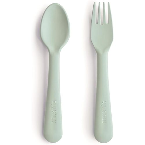 mushie Flatware Fork and Spoon Set for Toddlers | Made in Denmark (Sage)