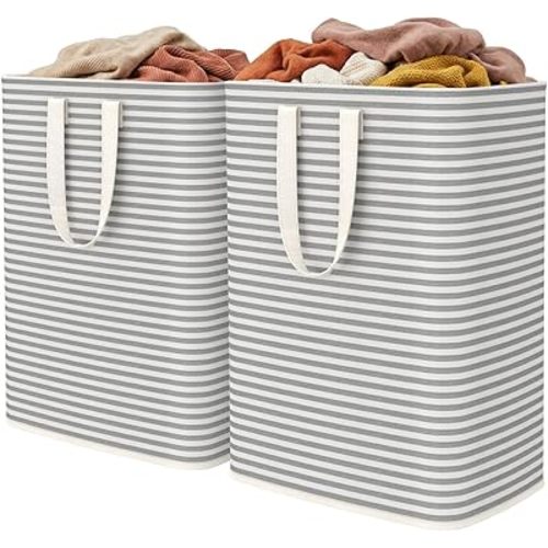 Lifewit 2 Pack Laundry Hamper Large Collapsible Laundry Baskets, Freestanding Waterproof Clothes Hamper with Easy Carry Handles in Laundry Room Bedroom Bathroom College Dorm, Grey, 2 x 65L