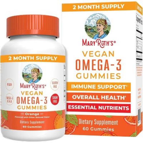 MaryRuth's Vegan Omega 3 Gummies for Adults | Vitamin C | Immune Support | Overall Wellness | Sugar Free | Gluten Free | Orange | 60 Count