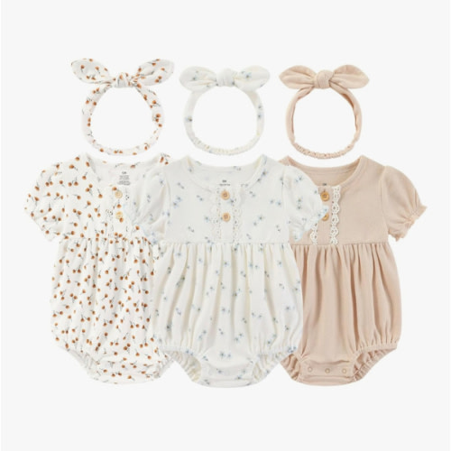 Baby Girl Outfit Cotton Bubble Romper Floral Dress Infant Girls Clothes 3-pack