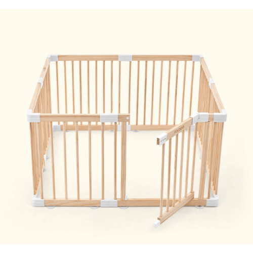 HARPPA Wooden Baby Gate Playpen | Non-Toxic Foldable DIY Adjustable Play Yard for Infants & Toddlers – Natural Finish Baby Fence for Small & Large Spaces
