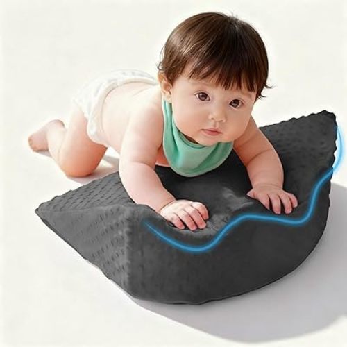 Tummy Time Prop for Infants | Baby Gas and Colic Relief with Memory Foam Support | for Neck, Shoulder & Body Development | Machine Washable Cover - Grey