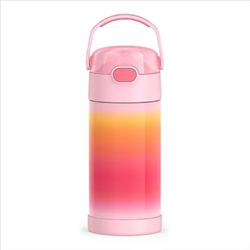 THERMOS FUNTAINER Water Bottle with Straw - 12 Ounce - Kids Stainless Steel Vacuum Insulated Water Bottle with Lid, Pink Ombre