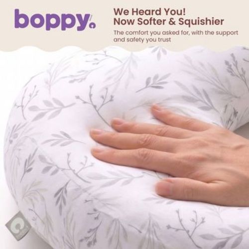 Boppy Nursing Pillow - Gray Beige Leaves: Botanical Leaf Pattern, 20" Length, 5.5" Thickness, 16" Width
