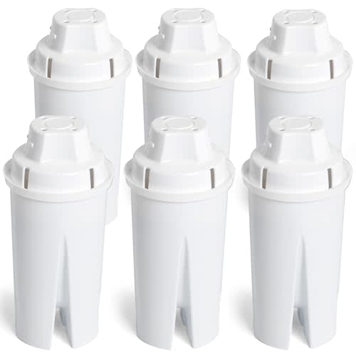 Amazon Basics Enhanced Replacement Water Filters for Pitchers, BPA-Free, WQA & NSF Certified, Compatible with Brita Pitchers & Drinking Water Filter Systems, 1 Year Supply, 6-Pack