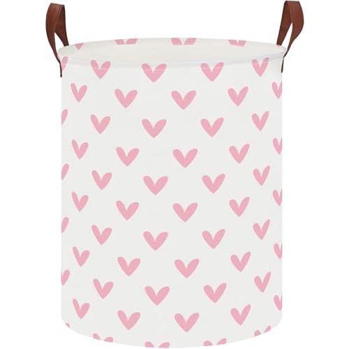 19.7" Pink Cute Heart Laundry Basket,Kids Dirty Clothes Hamper,Waterproof Toys Storage Bin,Room Decor,Gift Baskets,Baby Nursery Hamper(Pink Heart)