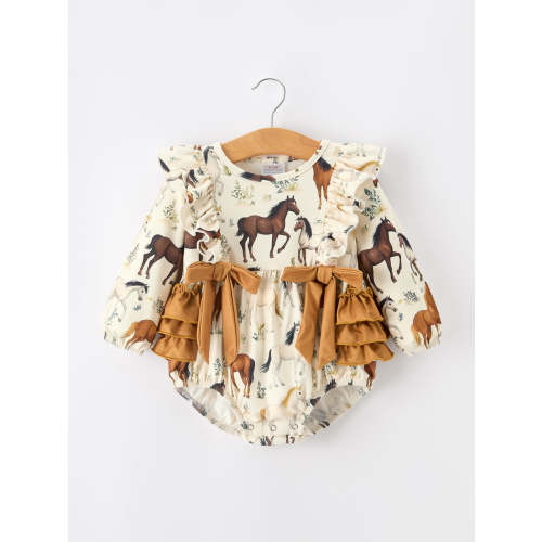 Western Horse Girls Romper Bow Ruffle Long Sleeve – Rylee Faith Designs