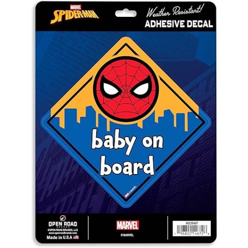 Marvel Spider-Man Baby on Board Adhesive Vinyl Decal - Fun Spider-Man Car Sticker for Families with Baby on Board