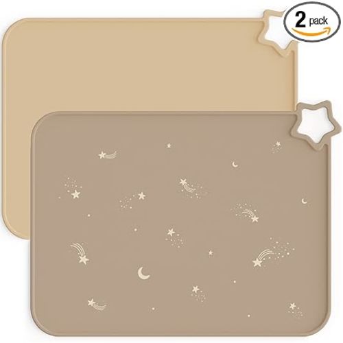 Moonkie Silicone Placemats for Baby & Kid, Stain-Proof Non-Slip Toddler Food Mats Eating Table Mat with 2 Packs
