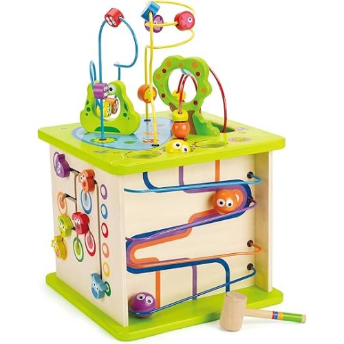 Hape Country Critters Play Cube| Wooden Learning Puzzle Toy for Toddlers, 5-Sided Activity Centre with Animal Friends, Shapes, Mazes, Wooden Balls, Shape Sorter Blocks and More