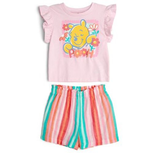 Disney Winnie the Pooh Baby Girls' Short Sleeve Ruffle T-Shirt and Paperbag Gauze Shorts Outfit Pink Multi 18 Months