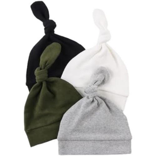 Bamery Newborn Hospital Hat Organic Cotton Baby Hat 0-12 Months Preemie Infant Boy Girl Beanie Cap 4-Pack