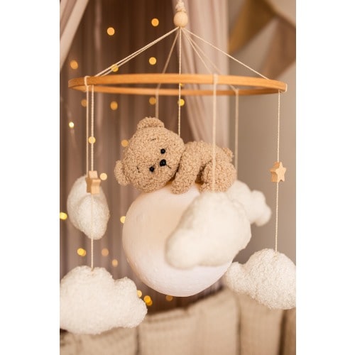 Bear on Moon Nursery Mobile: USB Night Light with Remote