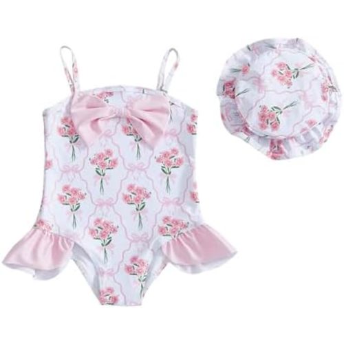 Newborn Baby Girl Swimsuit One Piece Bathing Suit Swimwear Sleeveless Bikini Tankini Summer Beach Swimsuit with Hat