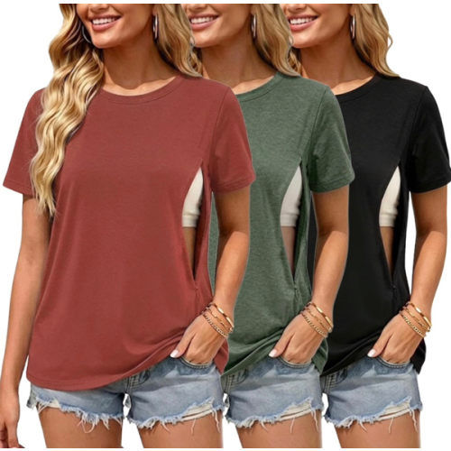 Ecavus Women's 3-Pack Nursing Shirts for Breastfeeding with Hidden Zippers Loose Fit Maternity Tops