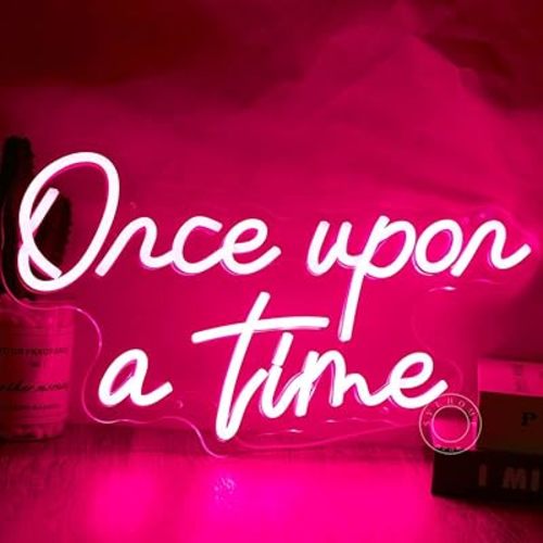 SYLHOME Once Upon A Time Pink LED Neon Light Sign Home Bedroom Kids Room Nursery Wall Decor Sign Words Art Wedding Birthday Bookshelf Decor Christmas Gifts 5V USB 15.8"X8.9"