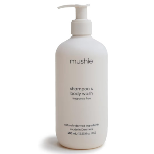 mushie Baby Shampoo & Body Wash | Gentle Formula for Delicate Skin | Certified Organic | Made in Denmark, 13.53 fl oz (Fragrance Free)