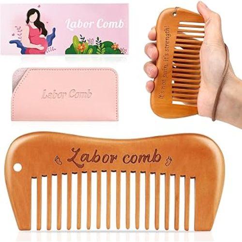 Birthing Comb for Labor Pain, Wooden Labor Comb for Women Natural Labor and Delivery Essentials, Pregnancy Hospital Bag Must Haves for Pregnant Women, New Mom Gifts (Wave)