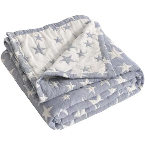 NTBAY 3 Layer Muslin Toddler Blanket, 30 x 40, Blue